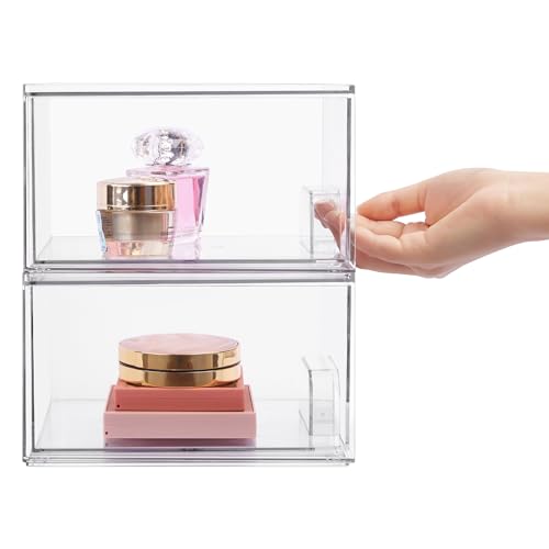 Vtopmart 4 Pack Clear Stackable Storage Drawers for Bathroom Makeup Organizer D5159