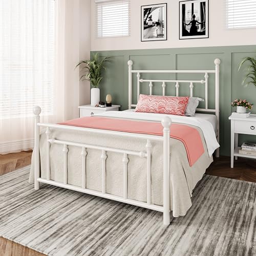 Allewie 14 Inch Full Size Metal Platform Bed Frame with Victorian Headboard, Black E84939