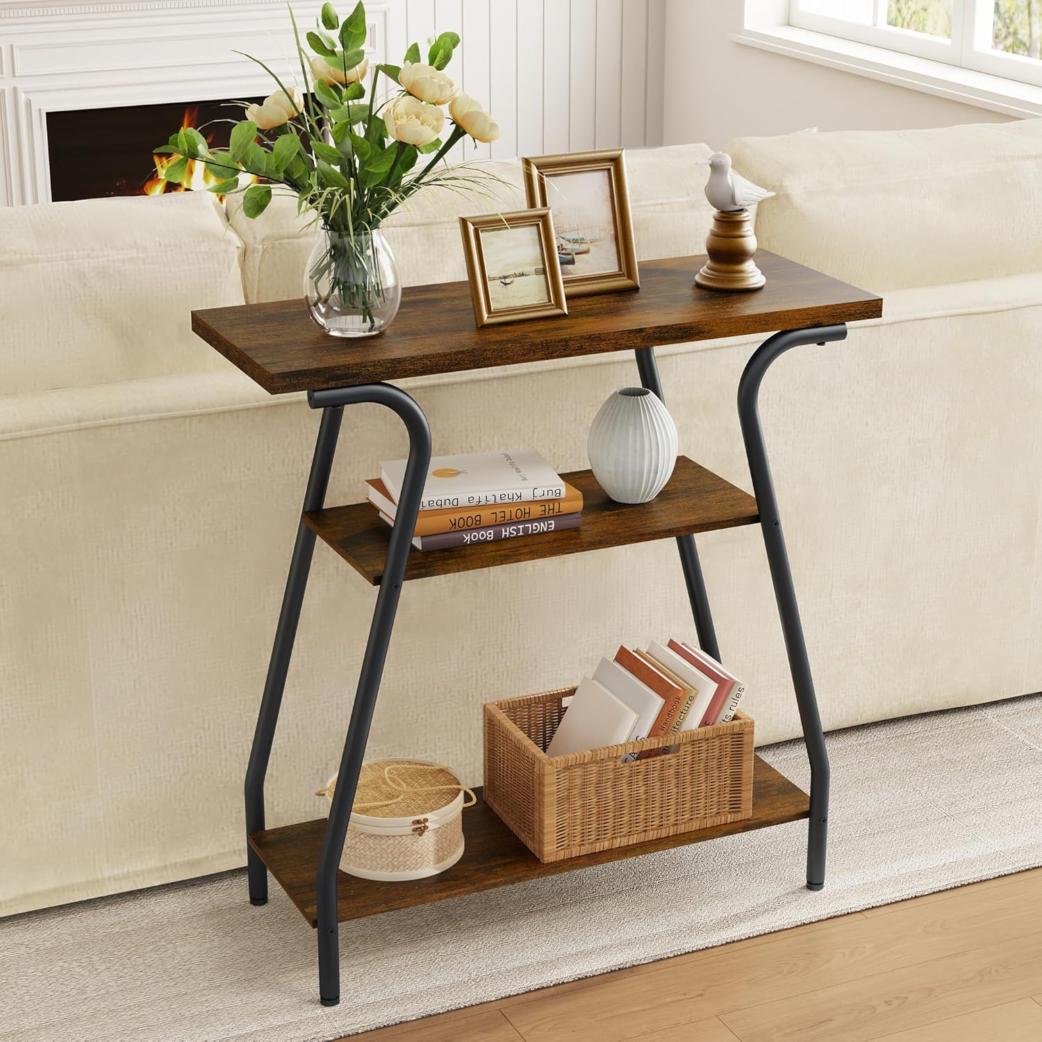 Narrow Console Table 3 Tier Entryway Table with Storage Shelves Industrial Farmhouse Sofa Table Q853033