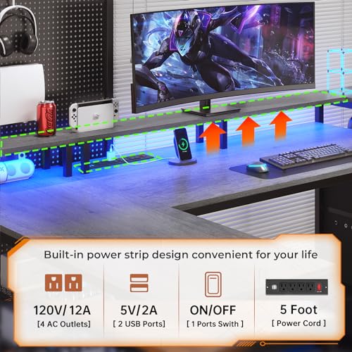 SEDETA 67" L Shaped Desk with Drawers, Power Outlet, LED Lights for Home Office H711271