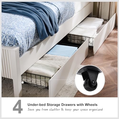 T4TREAM Fluted Panel King Bed Frame with Bookcase Headboard & Charging Station, Dark Grey N415357