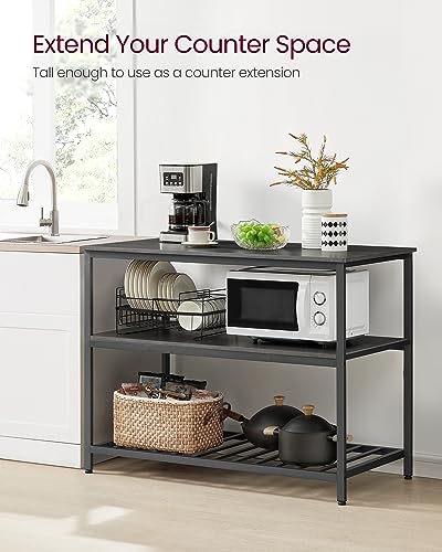 VASAGLE Kitchen Island with 3 Shelves, 47.2 Inches, Rustic Brown and Black W99569