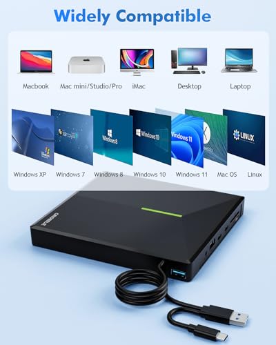 External CD DVD Drive for Laptop, USB 3.0 Type-C, Slim Portable Burner T70166