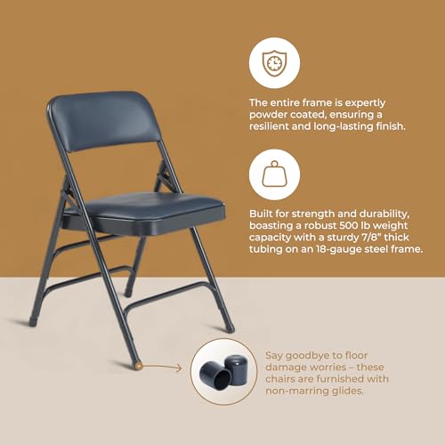 Triple Brace Folding Chair with Vinyl Upholstery, Black N83410