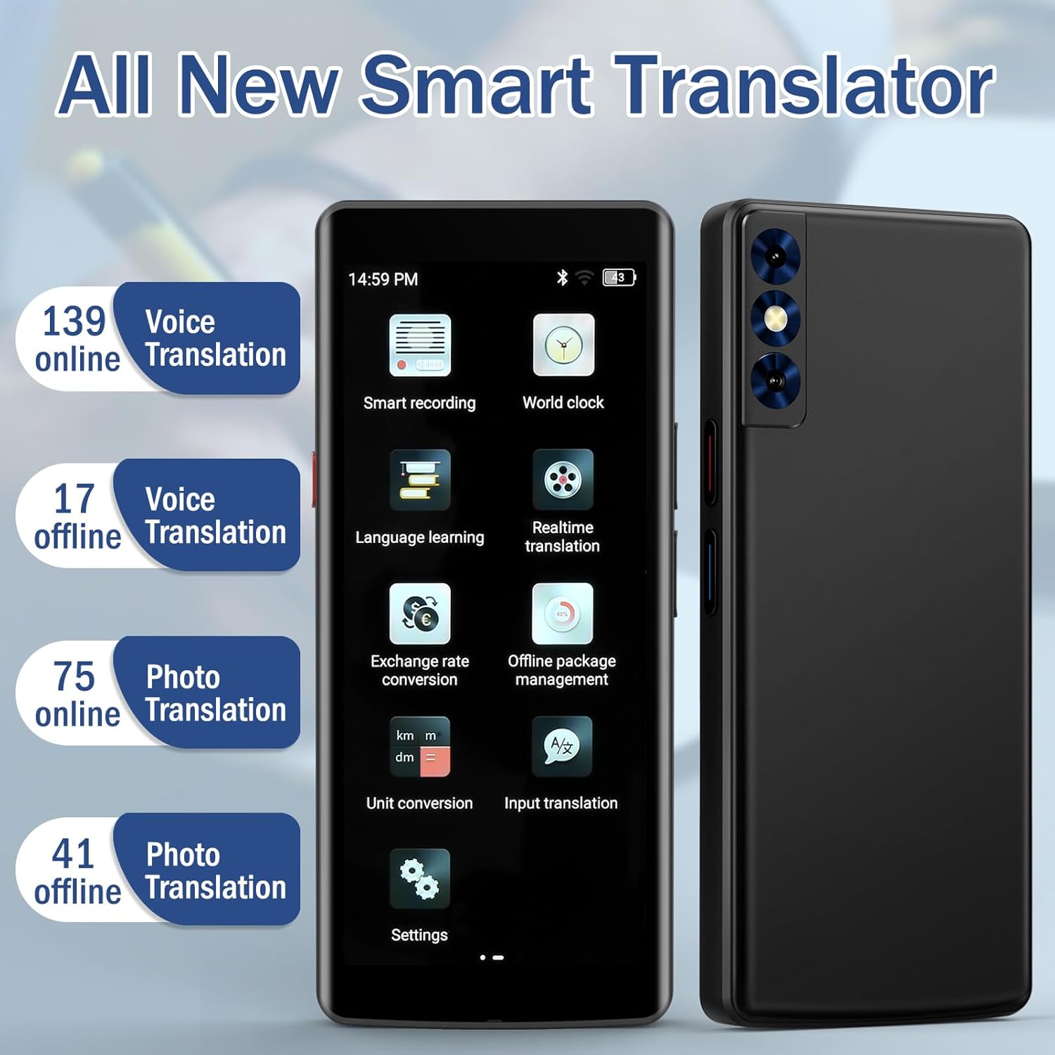 Language Translator Device, Two Way Real-Time Voice Translation, 139 Languages, 5.5" HD Touch Screen N7258