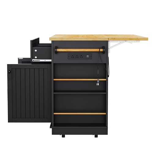 Ball & Cast 48" Kitchen Island with Power Outlet, Rolling Cart, Black H9509