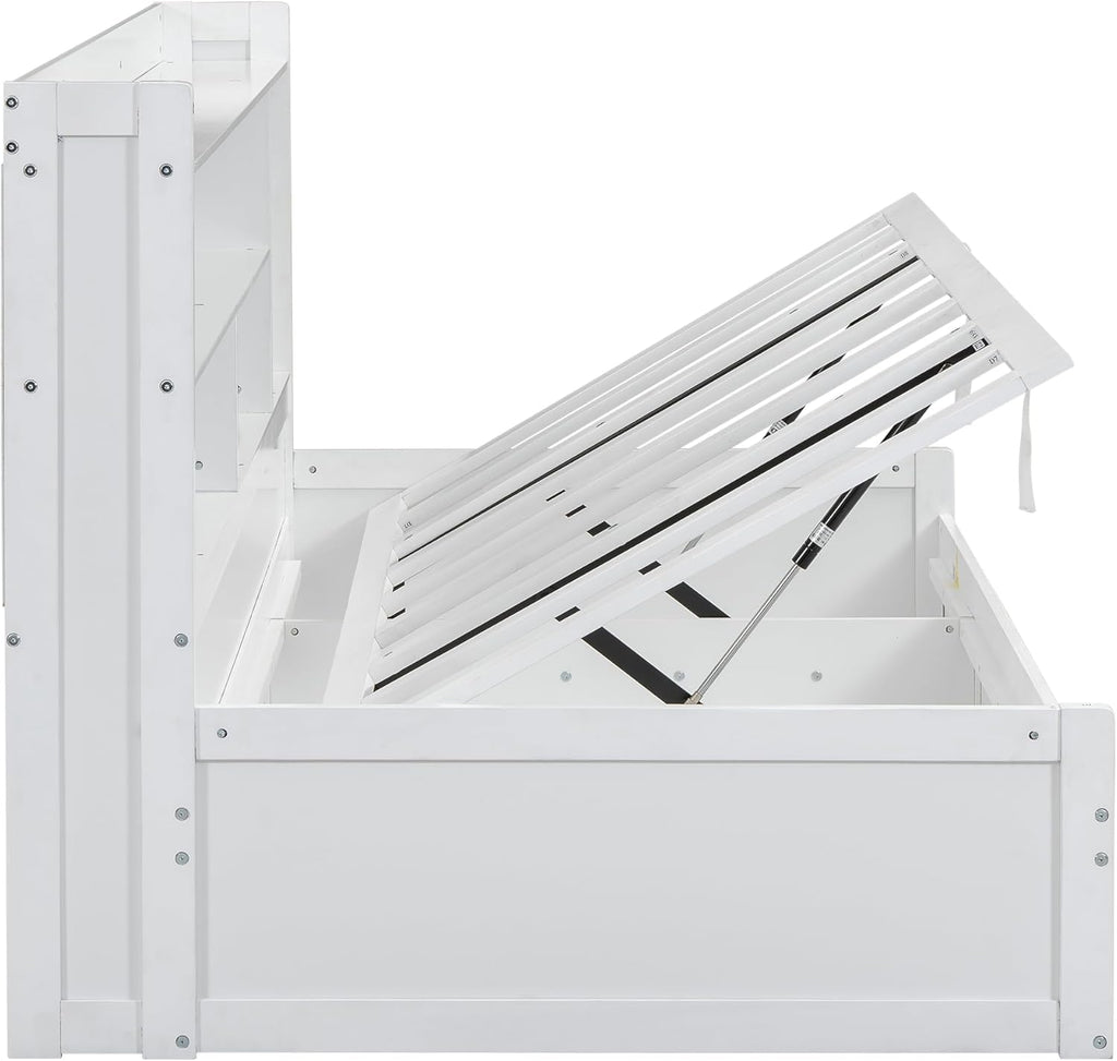 Twin Size Daybed with Storage Bookcases and USB Charging Station, White G546