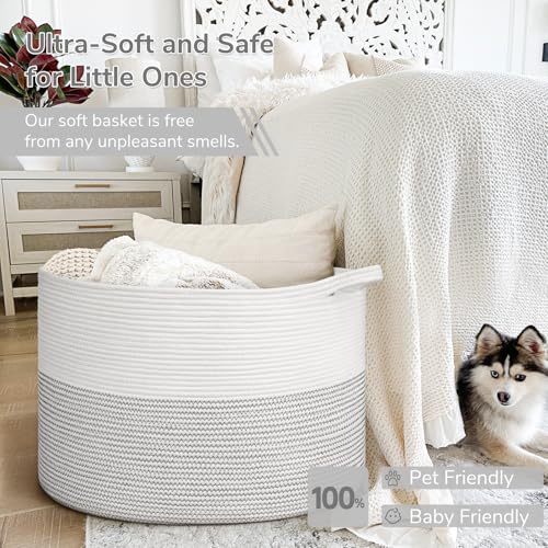 INDRESSME Large Cotton Rope Storage Basket with Handles, 90L Grey R37552