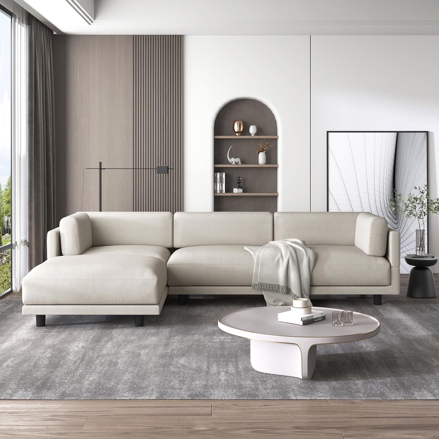 L Shaped Convertible Modular Sectional Sofa with Extra Wide Chaise Y428809