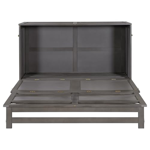 Harper & Bright Designs Queen Murphy Bed Cabinet, Solid Pine, Espresso W128