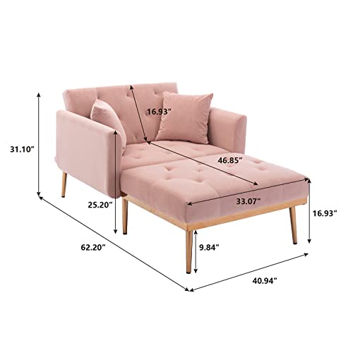 Velvet Chaise Lounge Chair with Adjustable Backrest, Beige E903