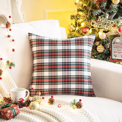 Pack of 2 Christmas Plaid Throw Pillow Covers Green 20x20 Inches U98072