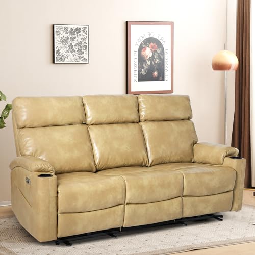 Power Reclining Sofa 3-Seat with USB Ports and Cup Holders, Brown O425699