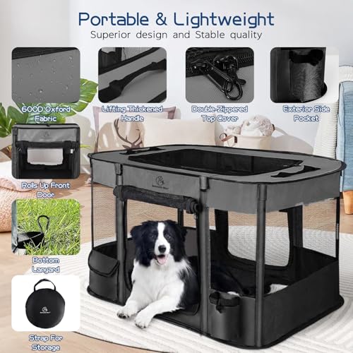 Foldable Dog Cat Playpen with Carrying Case, Water-Resistant, Indoor Outdoor V14642
