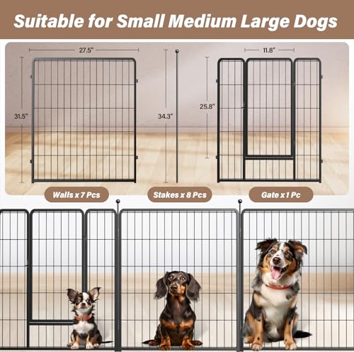 HealSmart Dog Playpen Indoor 32" Height 8 Panels for Small/Medium Dogs, Black J454