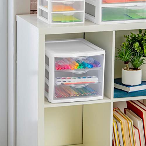 Sterilite 3 Drawer Plastic Desktop Organizer, White Frame, 4-Pack K799