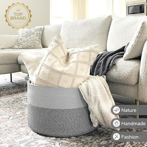 INDRESSME Large Cotton Rope Storage Basket with Handles, 90L Grey R37552