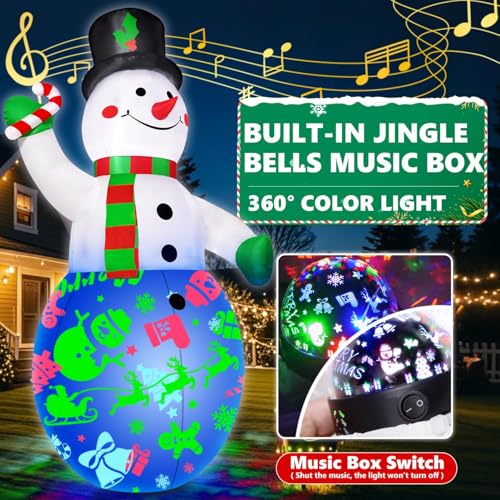12FT Giant Christmas Inflatables Snowman with Music & 360° Rotation LED Lights E6136