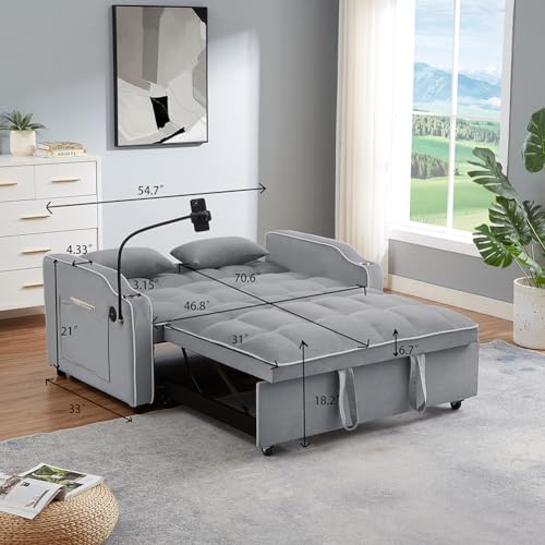 3-in-1 Velvet Pull Out Couch with Adjustable Backrest and Storage Pockets L62524
