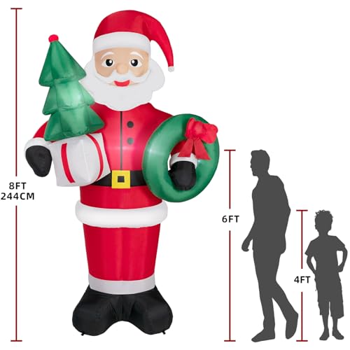 8FT Christmas Inflatables Santa Claus with Christmas Tree, LED Lights, Outdoor Yard Decor B208795