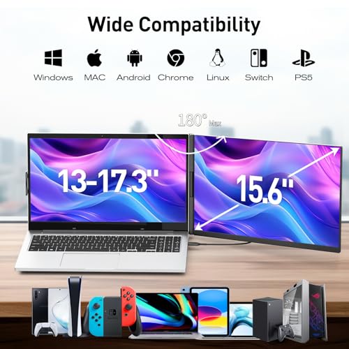 Laptop Screen Extender 15.6" Portable Monitor with 120% sRGB, FHD IPS & USB to HDMI Hub L477181