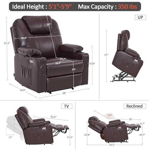 MCombo Power Lift Recliner Chair for Elderly with Heat and Massage, Faux Leather, Black V60394