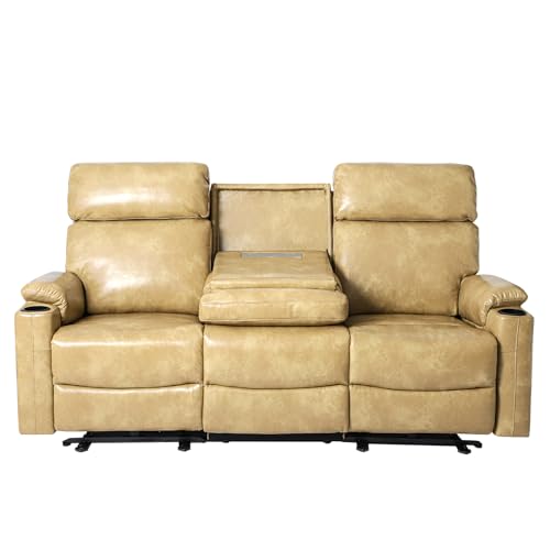 Power Reclining Sofa 3-Seat with USB Ports and Cup Holders, Brown O425699