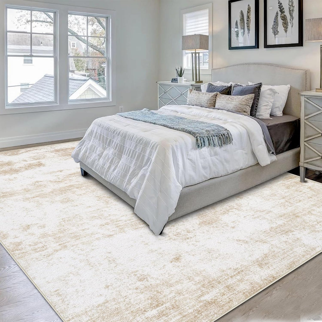Washable Area Rug 8x10 Modern Abstract Living Room Carpet Beige L76780