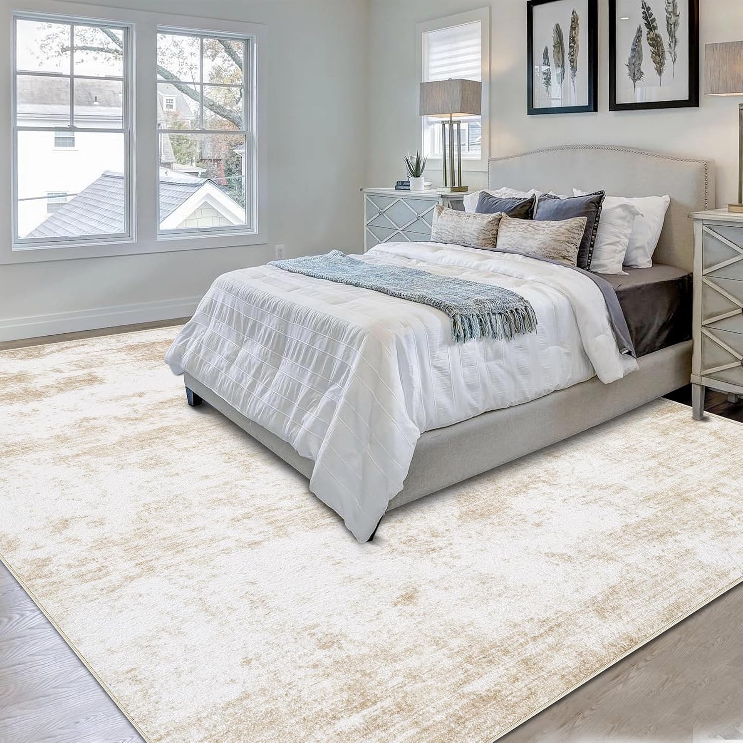 Washable Area Rug 8x10 Modern Abstract Living Room Carpet Beige L76780