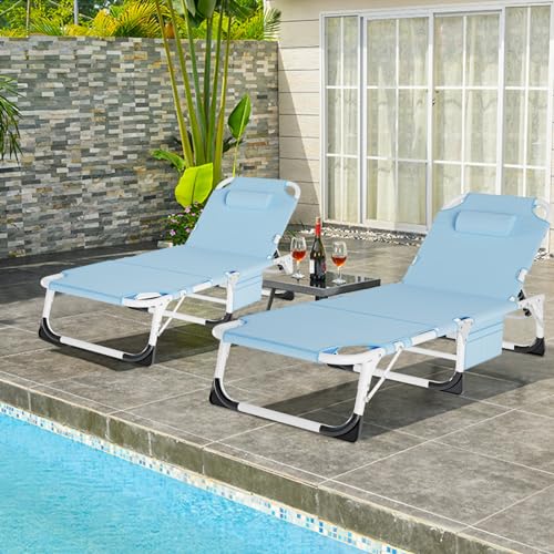 Portable Folding Camping Cot, Adjustable Reclining Chaise with Pillow U54731