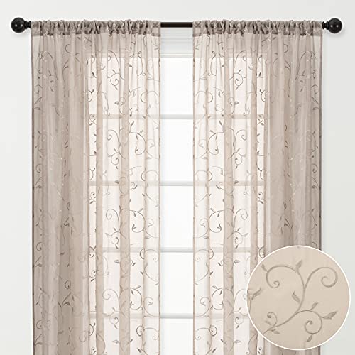 Chanasya Premium Embroidered Swirl Vine Curtains - Sheer Curtains for Living Room, Bedroom, Kitchen - 52" x 108" - Navy Blue, 2 Panels