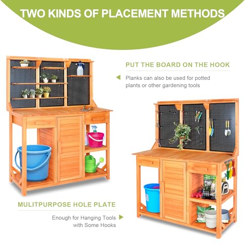 Outdoor Wooden Potting Bench with Storage Drawer and Pegboard B4343