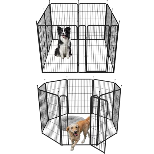 mestyl Dog Play Pen Indoors, Heavy Duty Metal Puppy Playpen, Portable Dog Exercise Pen Temporary Pet Fence with Gate, 32" Height 8 Panels Foldable Dog Kennel for Large/Medium/Small Dogs