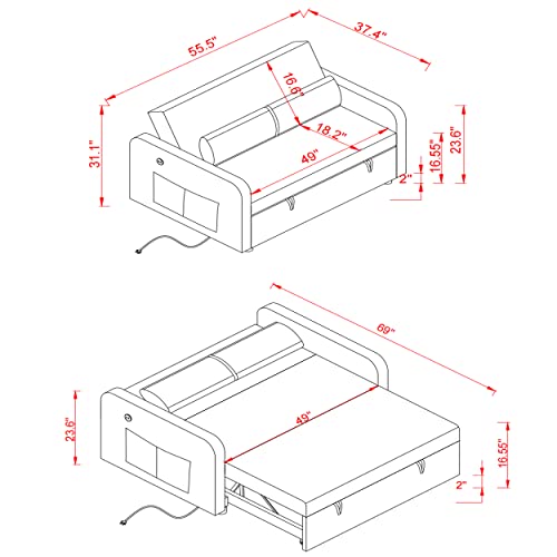 Velvet Tufted Futon Sofa Bed with Adjustable Backrest O99053