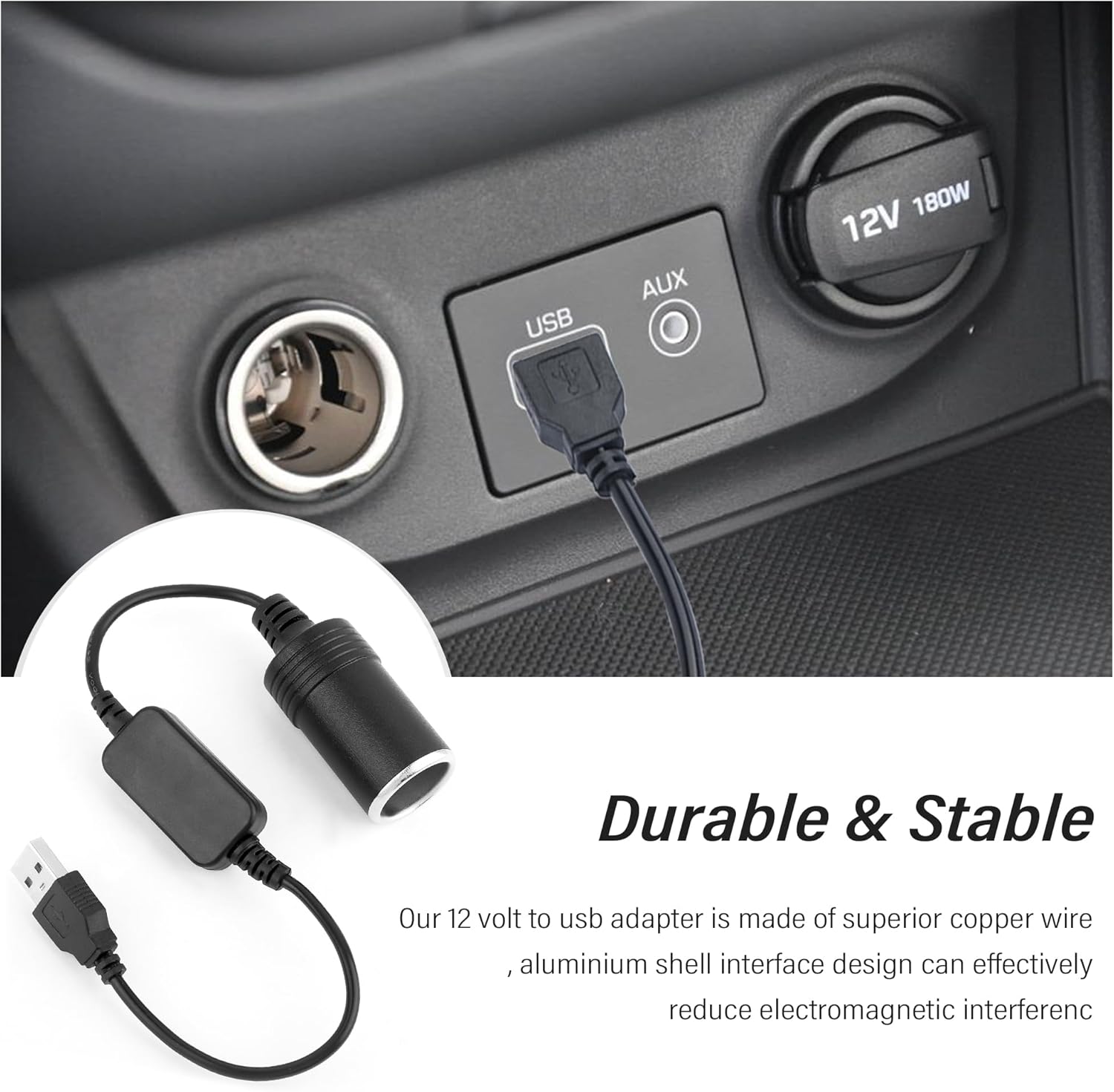 USB to Cigarette Lighter Adapter 12V for Car, Dash Camera, GPS U97148