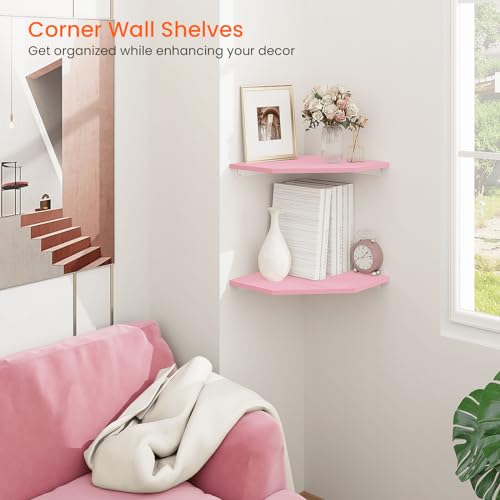 Homode Corner Floating Shelves 4 Tier Wall Mounted with Cord Hole, Black C894