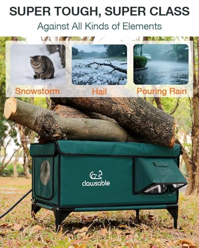 Heated Cat House for Outside Winter, Waterproof Insulated Outdoor Cat Shelter with Heater, Forest Green A129