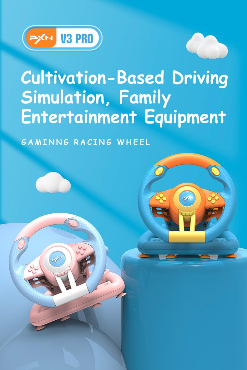 PXN V3II Gaming Steering Wheel with Pedal for PC, PS3, PS4, Xbox One, Switch (Blue) Y971472