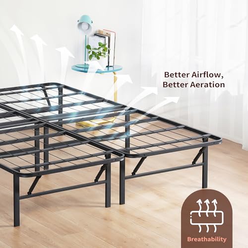 PrimaSleep 18 Inch Heavy Duty Steel Slat Bed Frame, Full, Black P73898