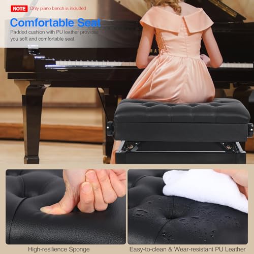 Adjustable Height Piano Bench with Storage, PU Leather Cushion, Brown X33267