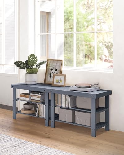SONGMICS 3-Tier Bamboo Shoe Rack Bench, Entryway Storage, Ink Black X802