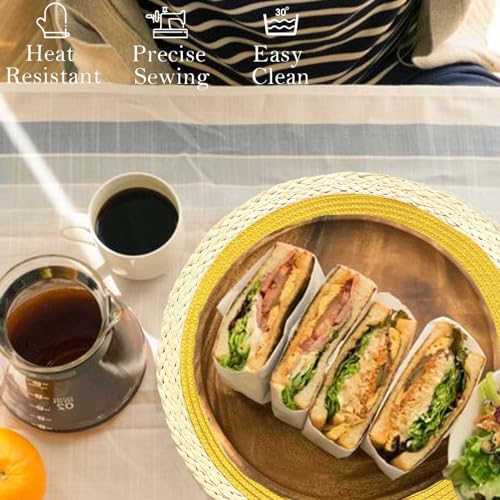 Round Braided Placemats Set of 8, 15 Inch Washable Heat Resistant, Black Thin Edge Y759351