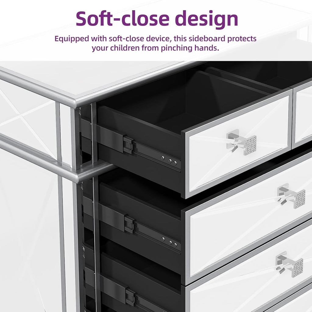 DWVO Silver Mirrored 5 Drawer Dresser for Bedroom with Wood Legs N450767