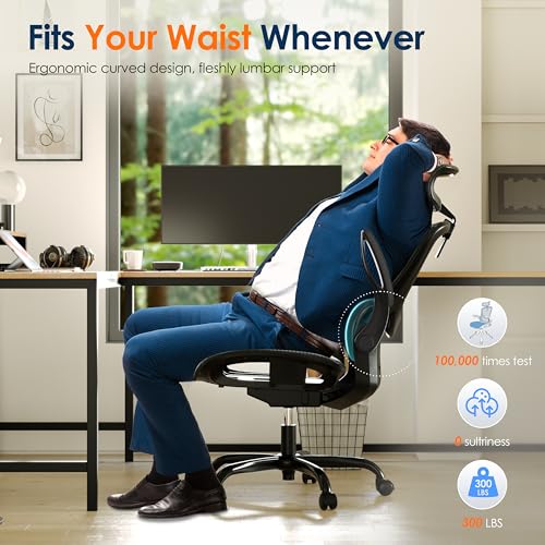 GABRYLLY Ergonomic Mesh Office Chair White Desk Chair with Flip-Up Armrest and Adjustable Headrest M402