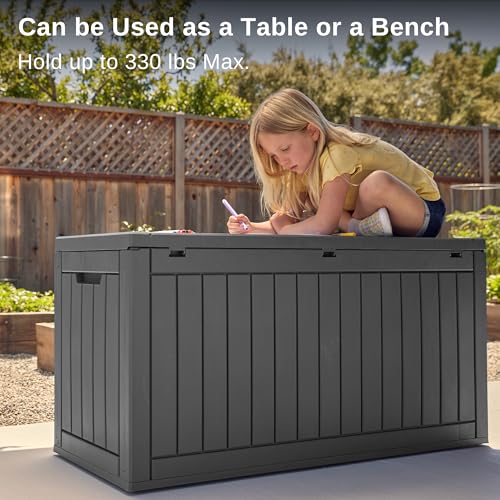 EAST OAK 60 Gallon Waterproof Outdoor Storage Box, Grey A4870