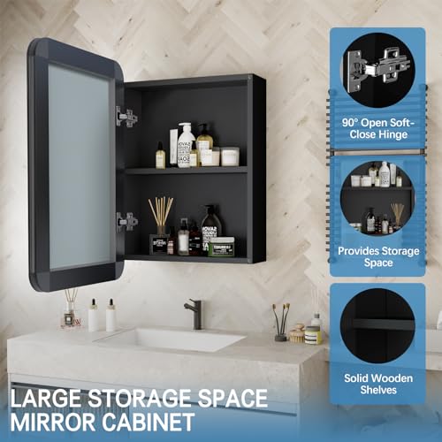 24x16 Inch Black Wall Mounted Bathroom Medicine Cabinet X753