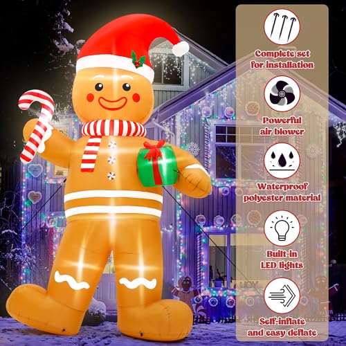 Giant Inflatable Santa Claus with LED Lights Outdoor Christmas Decorations W1618