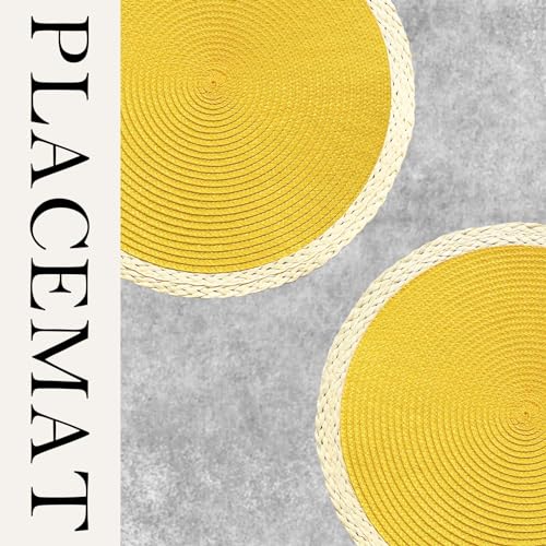 Round Braided Placemats Set of 8, 15 Inch Washable Heat Resistant, Black Thin Edge Y759351