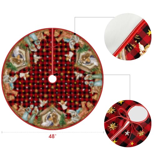 AVOIN colorlife Buffalo Plaid Christmas Tree Skirt 48 Inch R380
