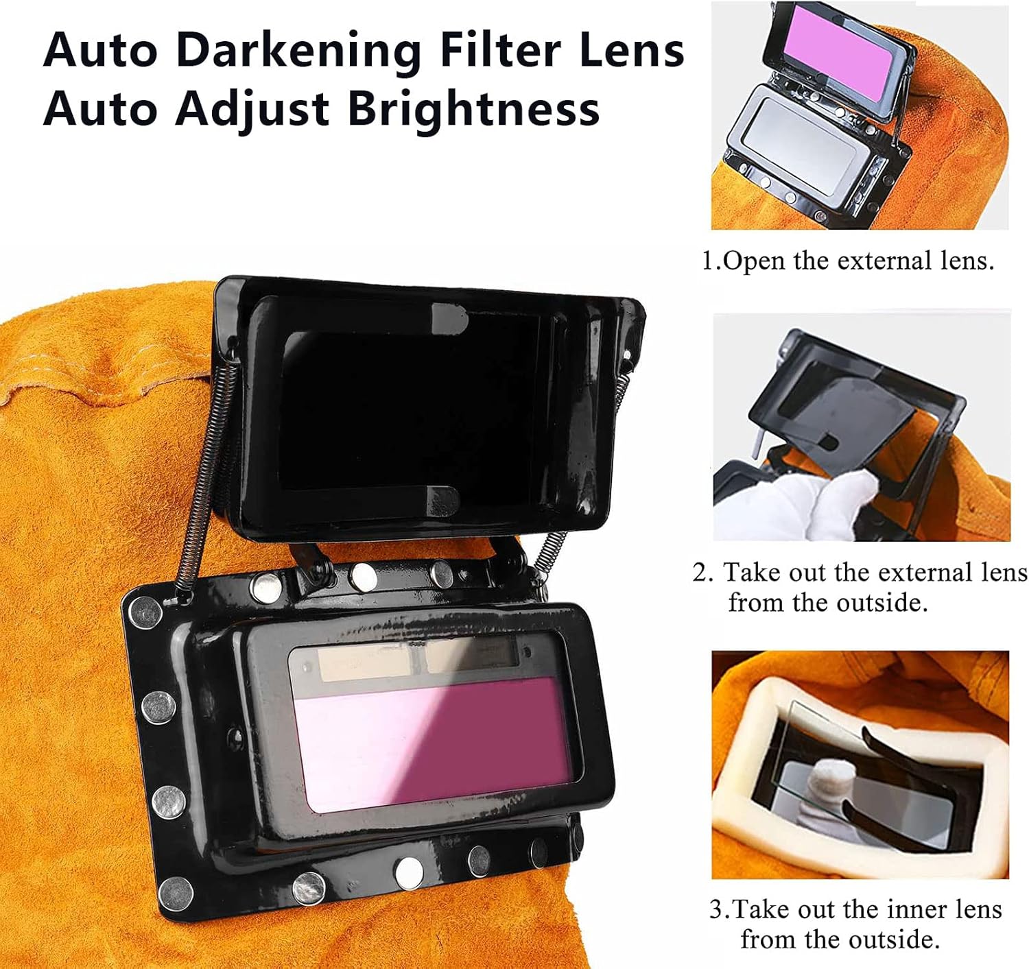 Leather Welding Mask with Solar Auto Darkening Filter, Yellow I380